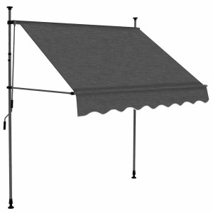 Anthrazitfarbene, einziehbare Markise (200 cm) mit Handkurbel und LED-Beleuchtung.