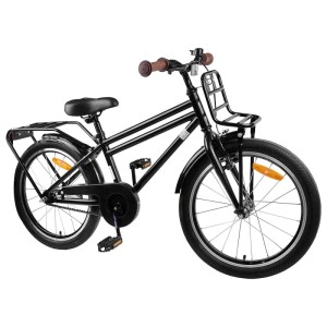 Schwarzes vidaXL Kinderfahrrad 18 Zoll für 5-7 Jahre mit Gepäckträger vorne und hinten, Stahlrahmen.
