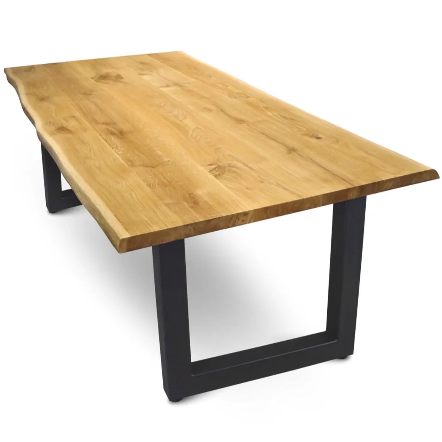 DELUKE Massivholz Wohnzimmertisch mit Baumkante RAGNAR 200x100cm Eichenholz U-Tie Gestell Esstisch Holz Küchentisch Esszimmertisch