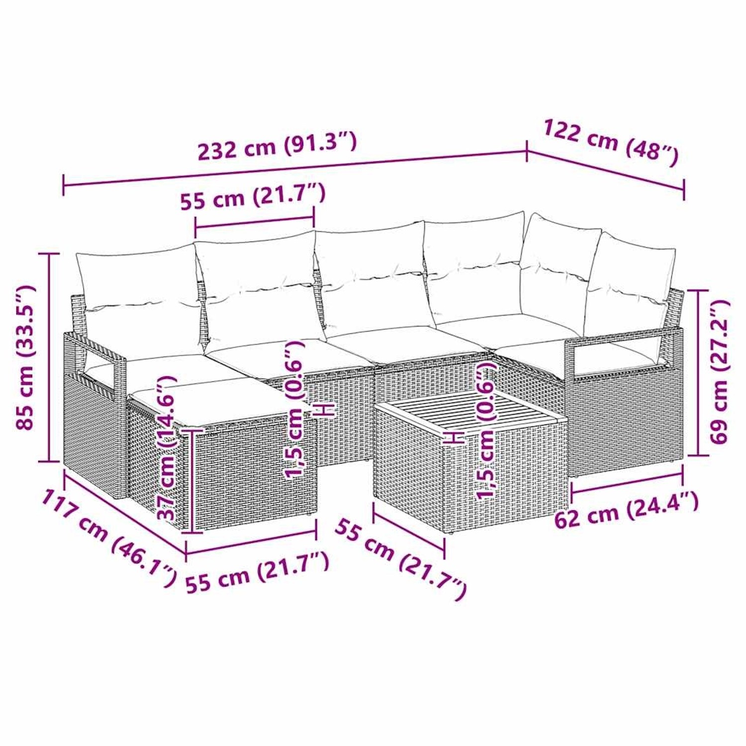 vidaXL Garten-Sofa-Set mit Kissen 7-Tlg Beige Poly Rattan 3347729 günstig online kaufen