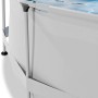 Detailansicht: Grauer EXIT Soft Grey Pool mit Stahlrahmen, Filterpumpe und Abdeckung.
