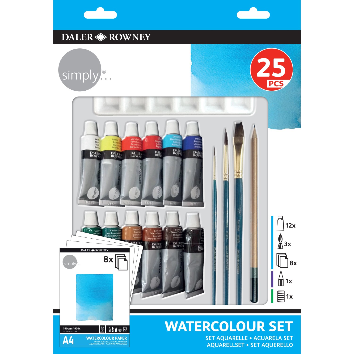 Daler-Rowney Simply Aquarell-Mal-Set sortierte Farben 25 teilig