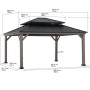 Sunjoy Gazebo Rysy Zedernholz, 390x450cm, schwarz, mit Maßangaben. Terrassenüberdachung für Garten.