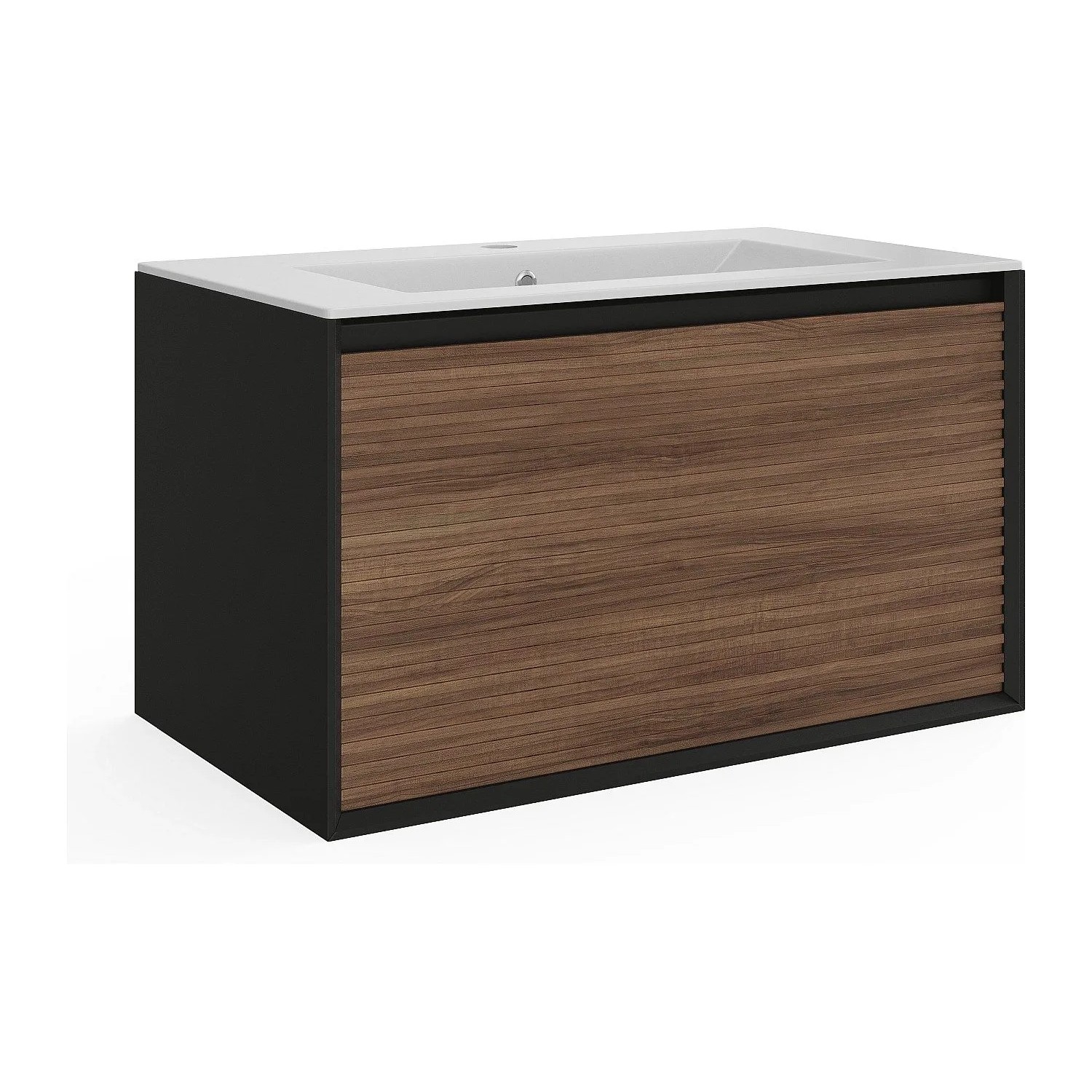 Vente-unique Einzelwaschtisch Baniva Schwarz  Naturfarben Dunkel 80 cm