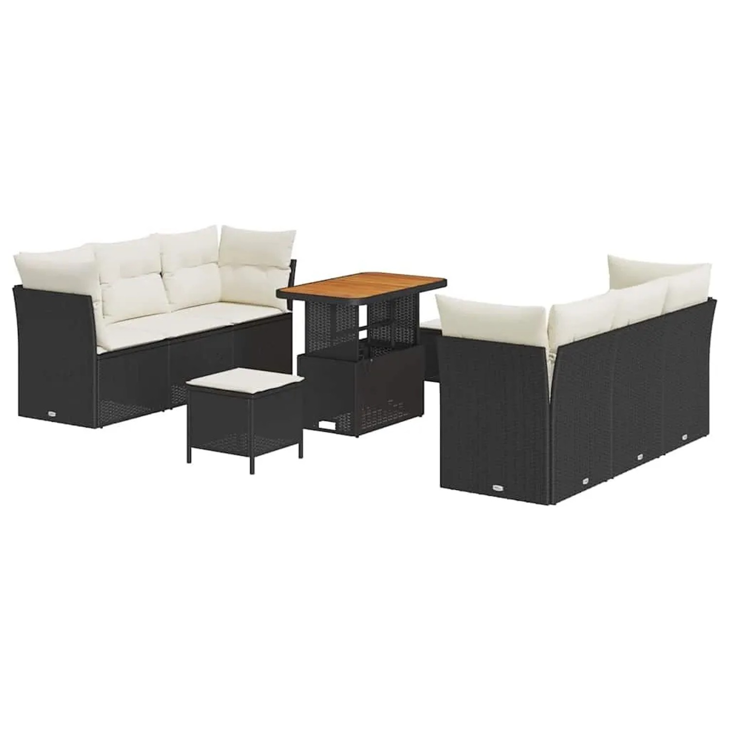 vidaXL Gartensofa-set mit Kissen 9-Tlg Schwarz und Creme Poly-Rattan 336339 günstig online kaufen