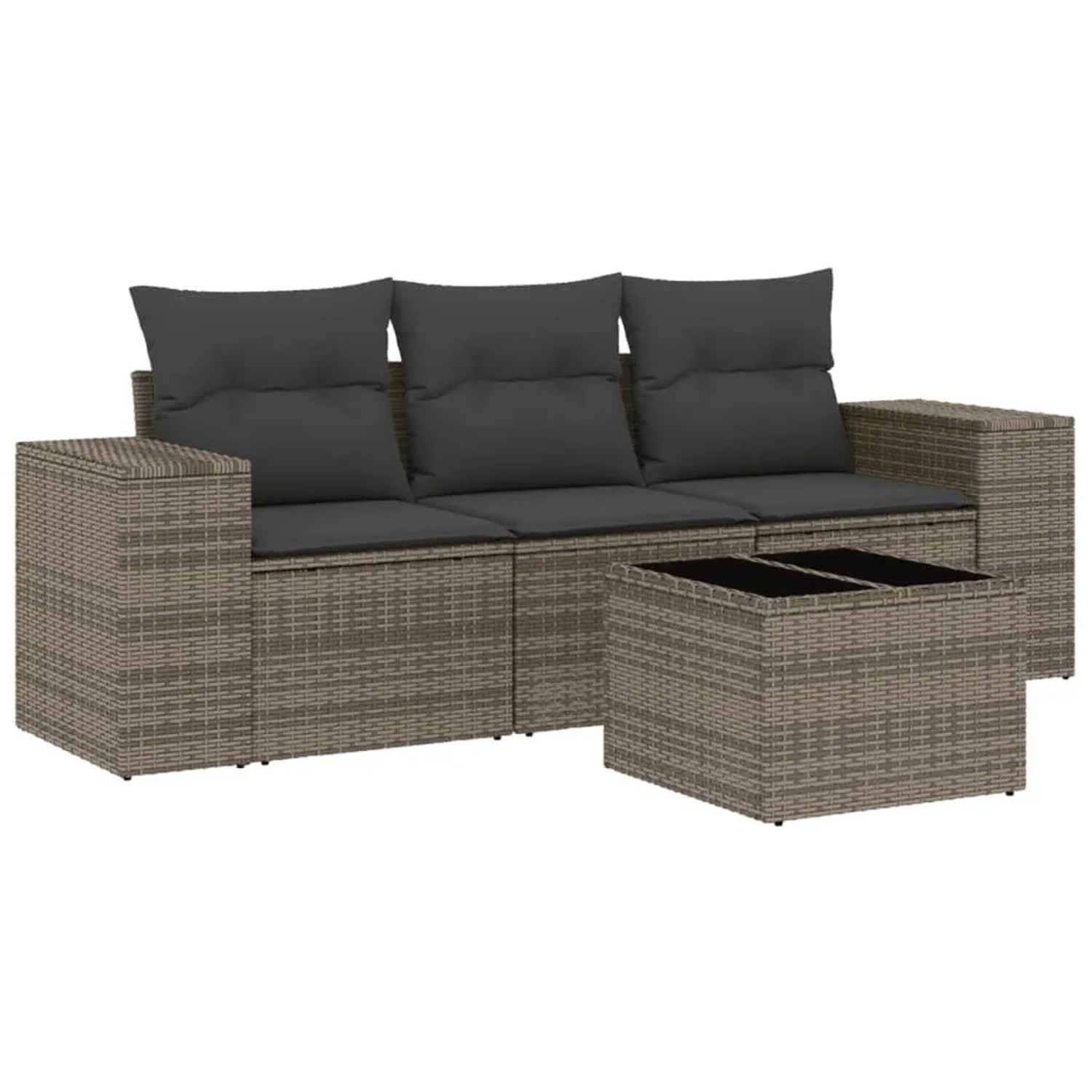 vidaXL 4-Tlg Garten-Sofagarnitur mit Kissen Grau Poly Rattan 3222269 günstig online kaufen