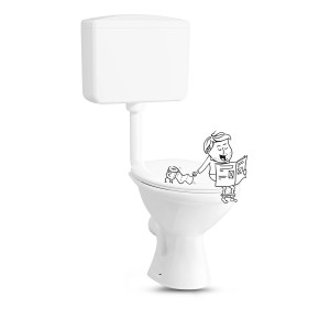 Weißes baliv Stand-WC-Set mit Aufputz-Spülkasten und waagerechtem Abgang.