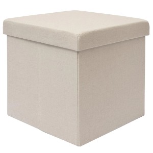 DuneDesign Faltbarer Sitzwürfel in Beige-Grau, 38x38x38 cm, mit Stauraum.