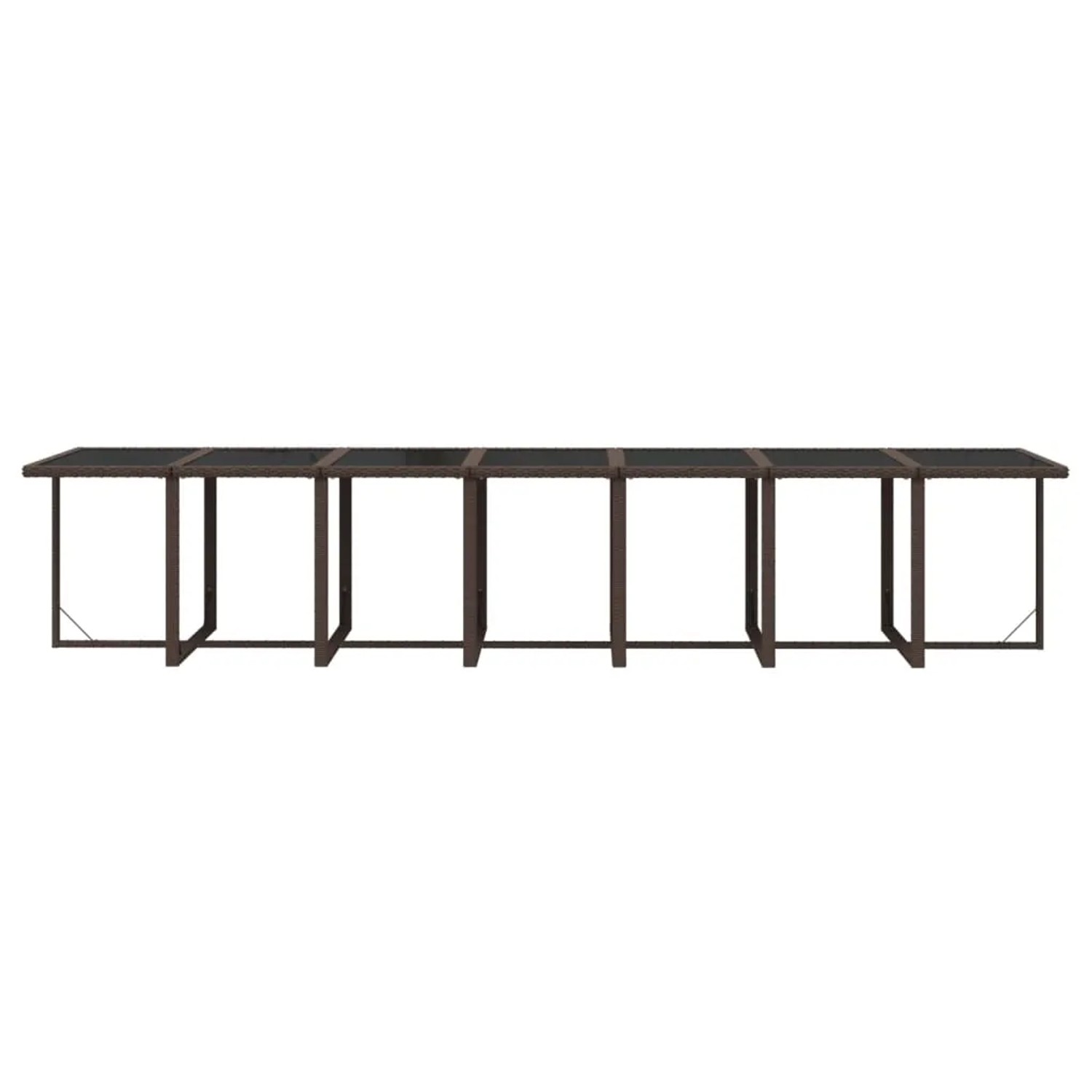 Braune vidaXL Garten-Essgruppe aus Rattan, bestehend aus Tisch, Stühlen und Hockern.