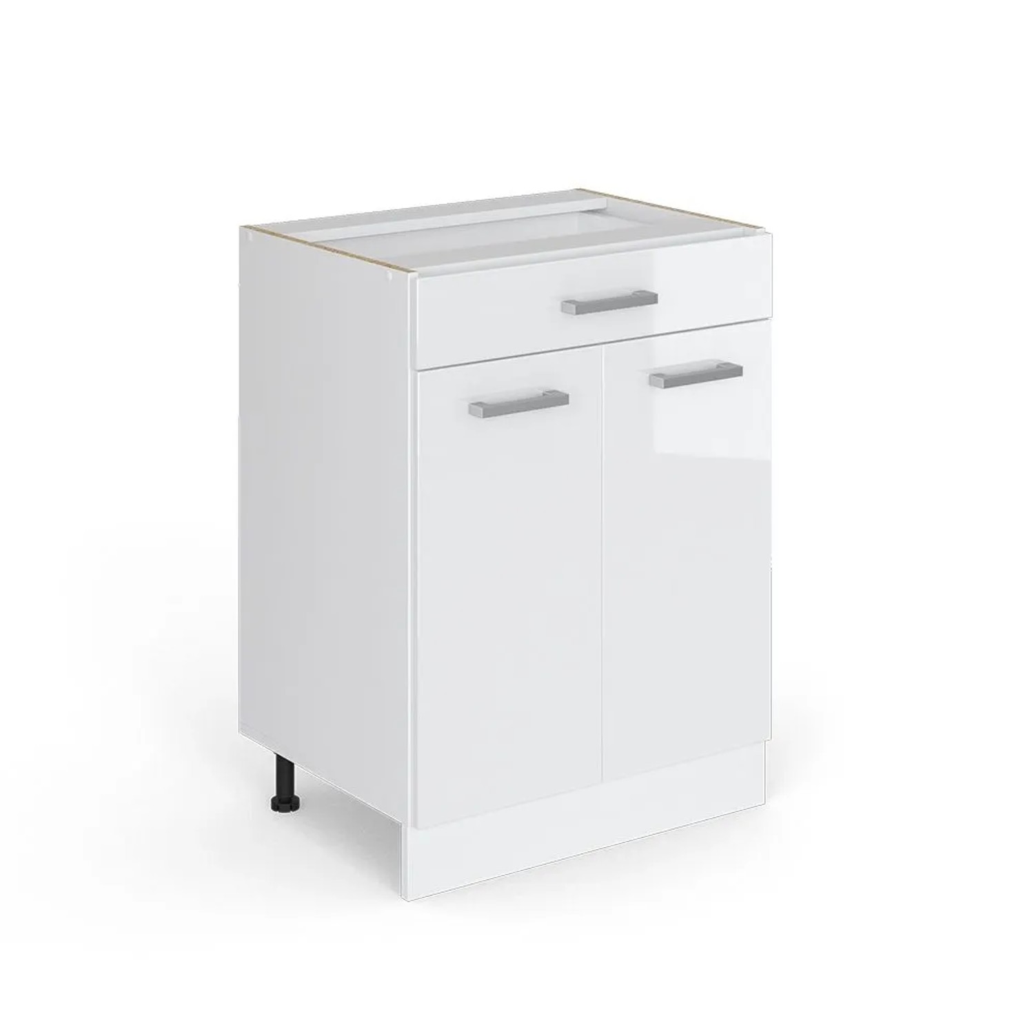 Vicco Küchenunterschrank R-Line Weiß Hochglanz Weiß 60 cm mit Schublade ohne Arbeitsplatte