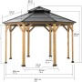 Sunjoy Gazebo Eggi Zedernholz, 395x395 cm, anthrazit, mit Maßangaben.