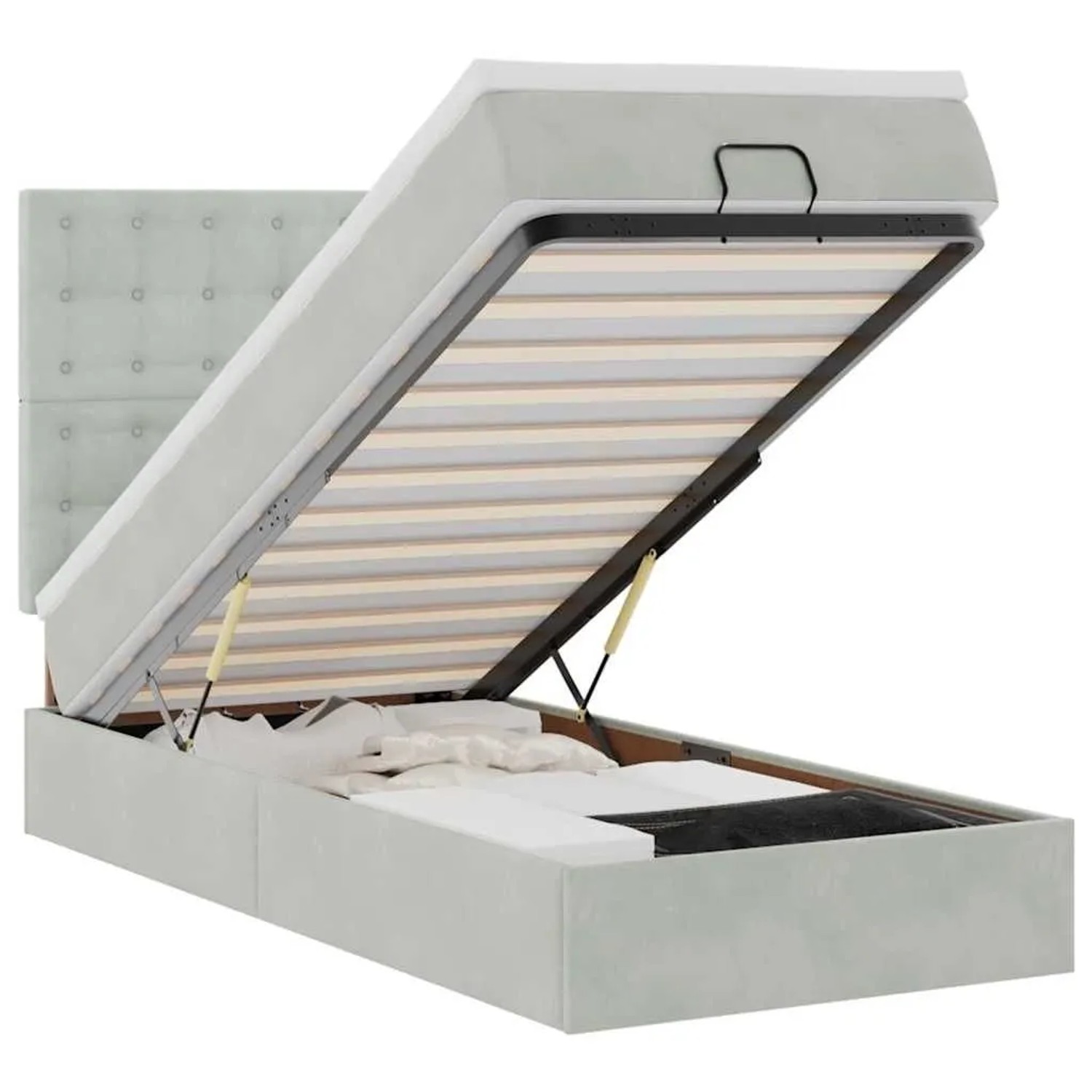 vidaXL Ottoman-Bett mit Matratzen und LEDs Hellgrau 90x200 cm Samt 3314438