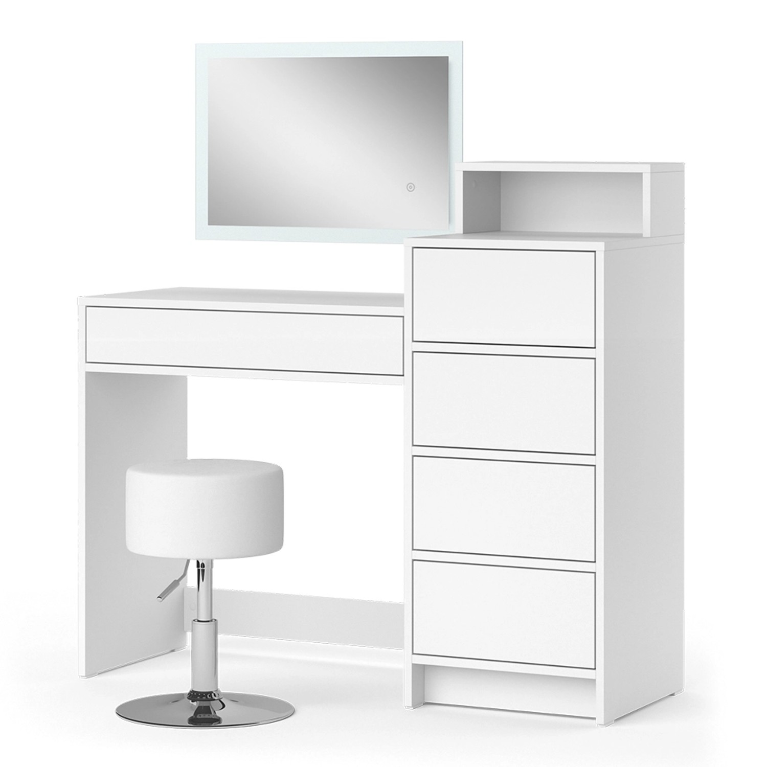 Vicco Schminktisch Naara Weiß 110.5 cm mit LED-Spiegel und Hocker günstig online kaufen
