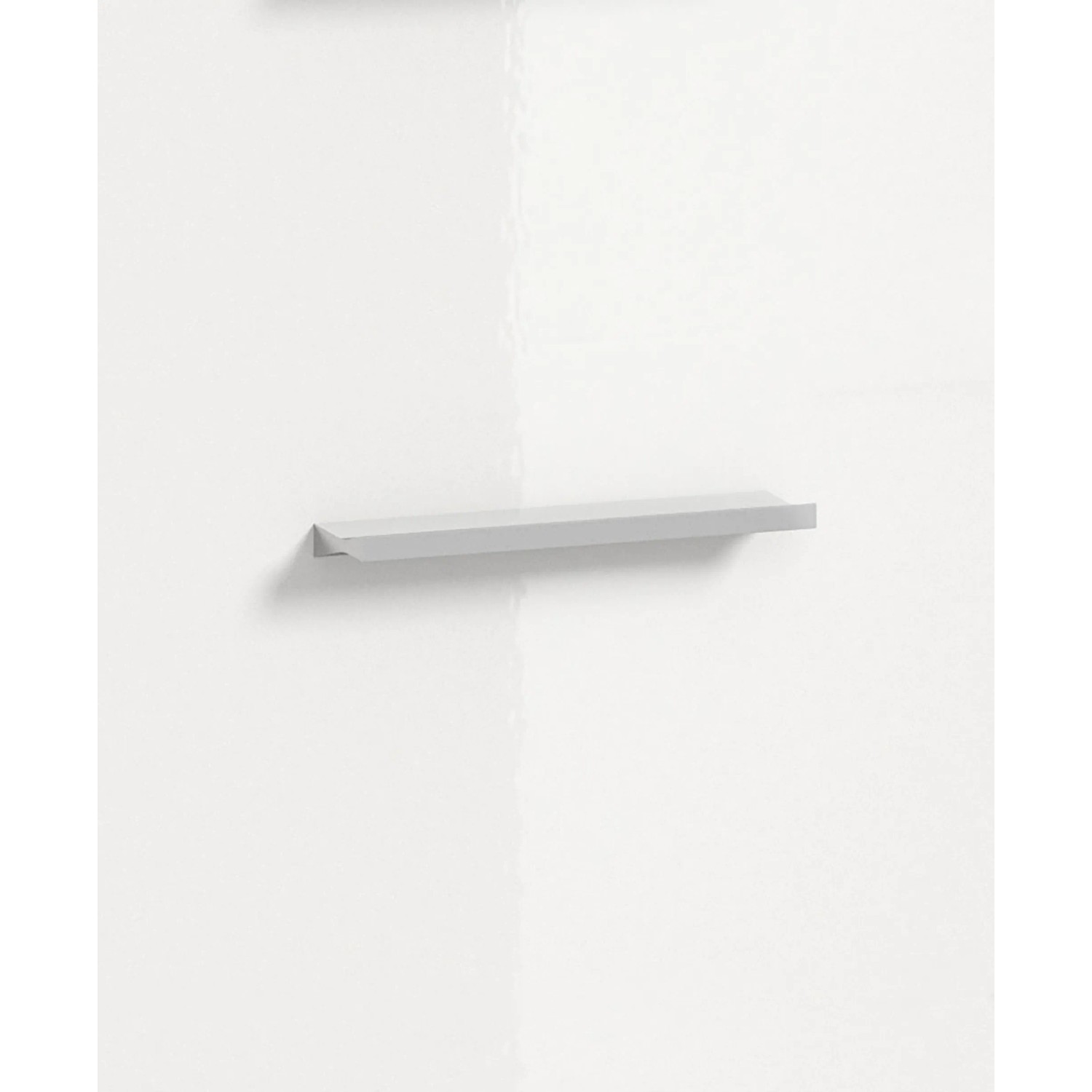 Waschbeckenunterschrank, weiße Hochglanz-Front, 60cm breit, mit Schubladen.