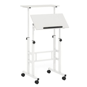 Costway Höhenverstellbar Mobiler Computertisch mit 2 Haken Weiß