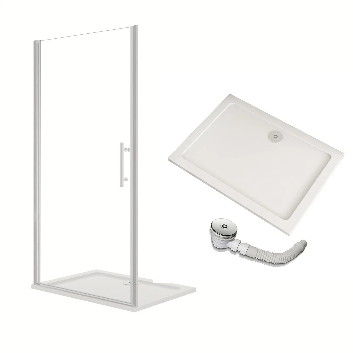 AICA Komplett Duschkabine 76x195cm Drehtür Inklusive Duschwanne 90x76cm Und Ablaufgarnitur