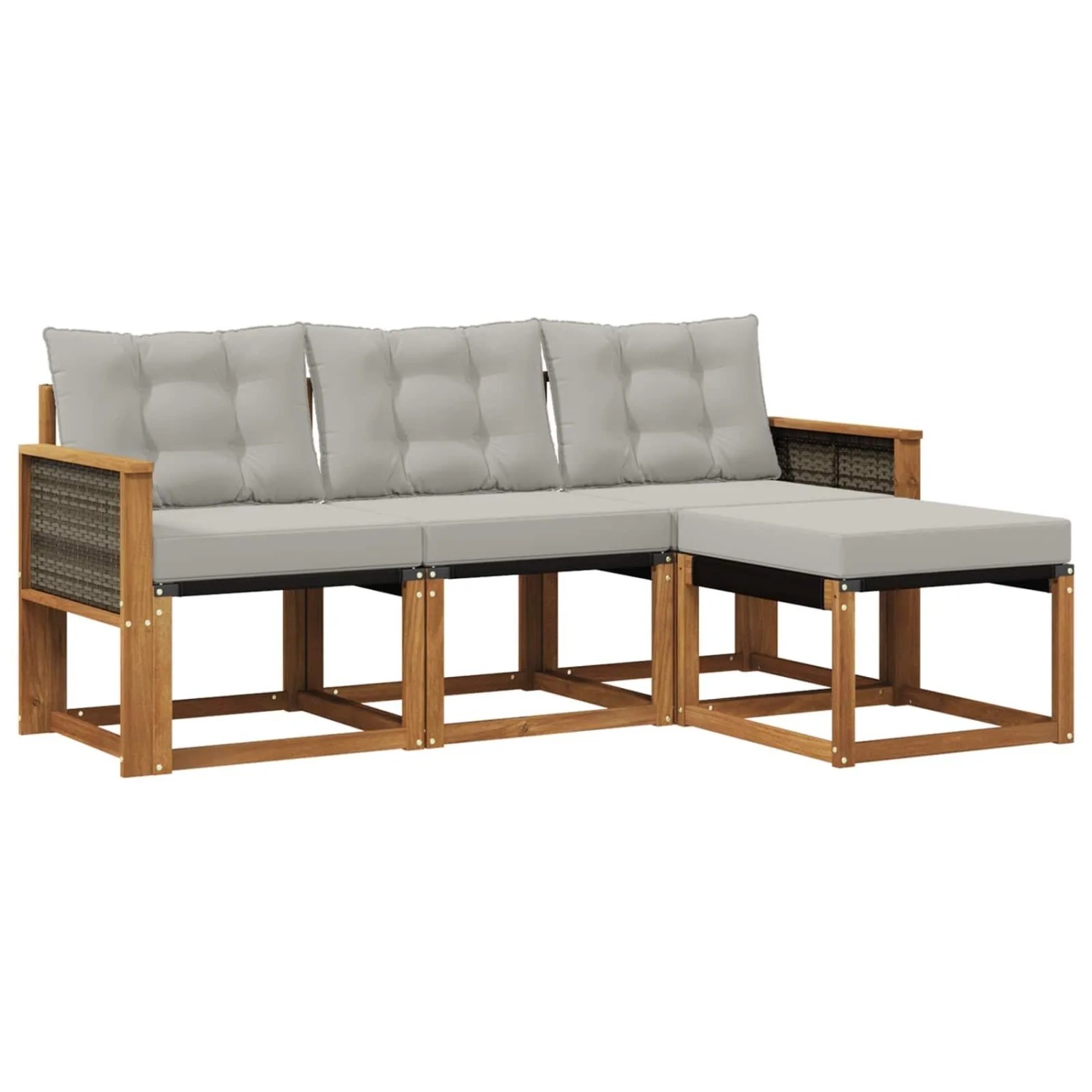 vidaXL Outdoor-Sofagarnitur mit Kissen 4 Stk Natur und Hellgrau 3381867