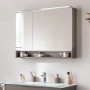 Fackelmann LED-Spiegelschrank B.Paris, 90 cm, Cubanit Grau. Badmöbel-Set mit Beleuchtung und offenem Fach.