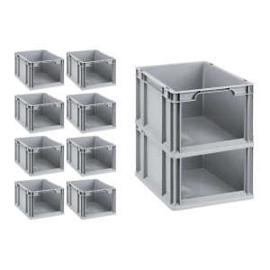 PROREGAL SparSet: 10 graue Euroboxen NextGen Store, 20 Liter, mit offener Front. Aufbewahrungsboxen für Lager und Werkstatt.