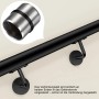 Schwarzer Edelstahl Handlaufverbinder ∅42,2 mm für Wandhandläufe. Zeigt Montageprinzip.