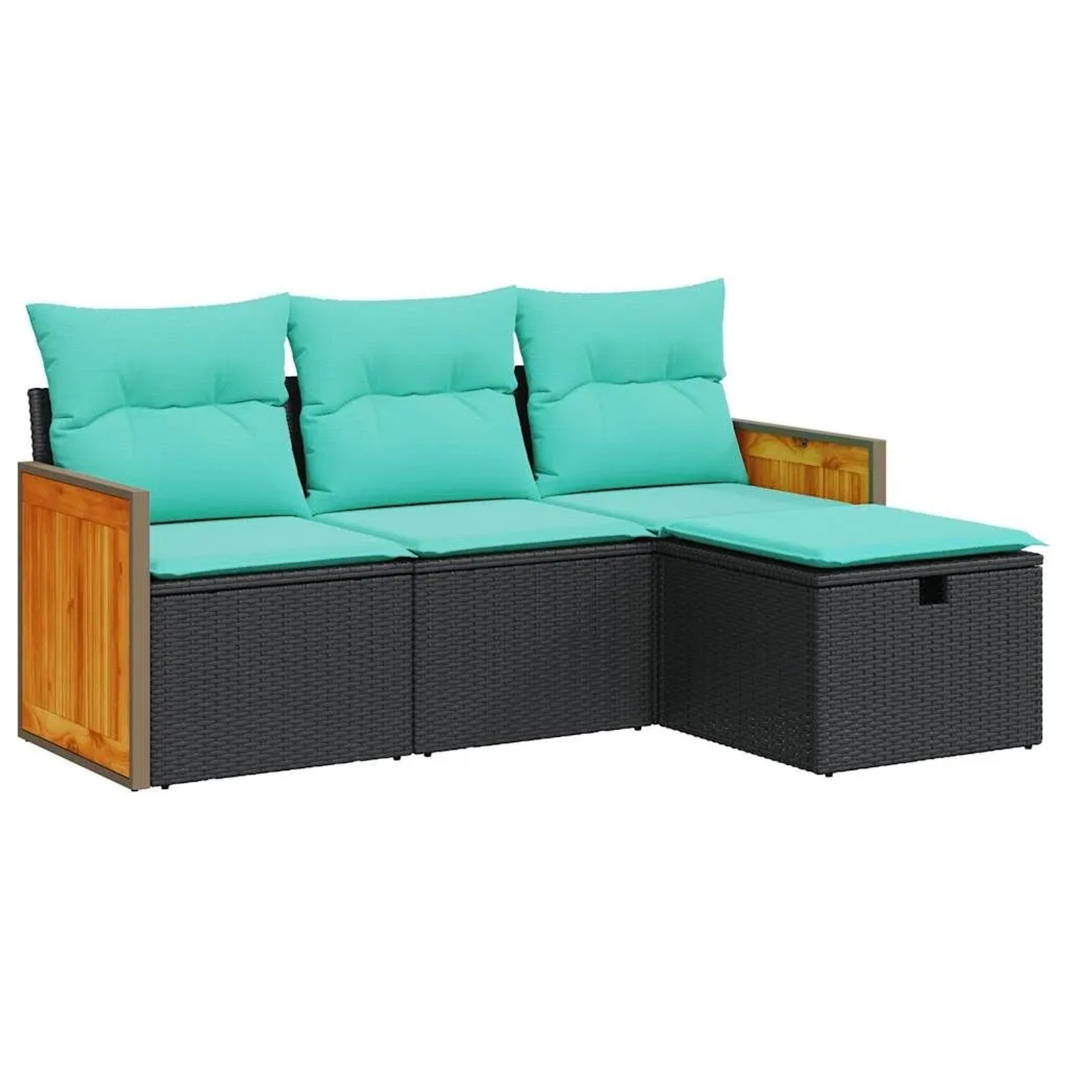 vidaXL 4-Tlg Garten-Sofagarnitur mit Kissen Schwarz Poly Rattan 3326005