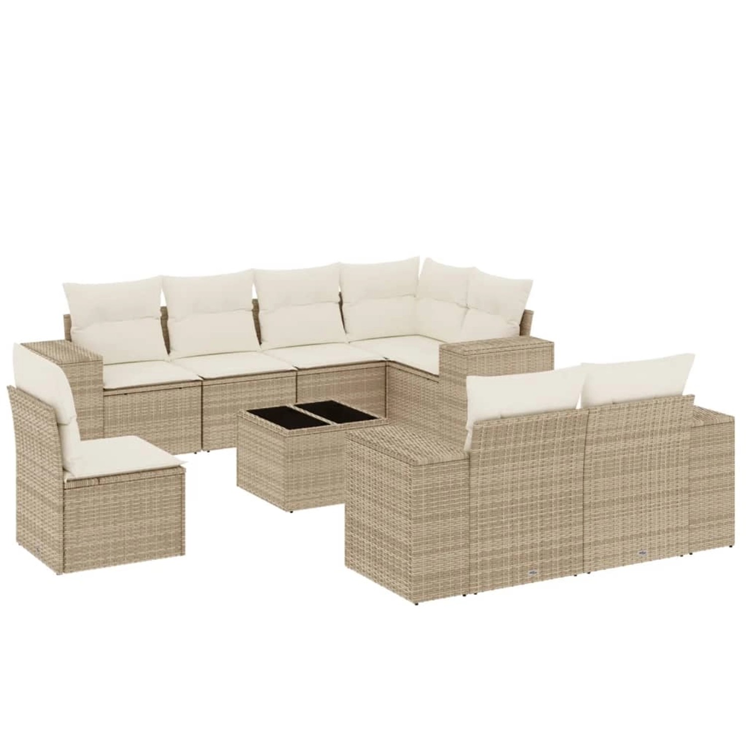 vidaXL 9-Tlg Garten-Sofagarnitur mit Kissen Beige Poly Rattan 3222847 günstig online kaufen