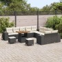 Schwarzes 13-teiliges vidaXL Garten-Sofa-Set aus Poly Rattan mit höhenverstellbarem Tisch.