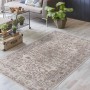 Beiger Kurzflor Teppich im Vintage-Look, Baumwolle, 160x230 cm, florales Muster.