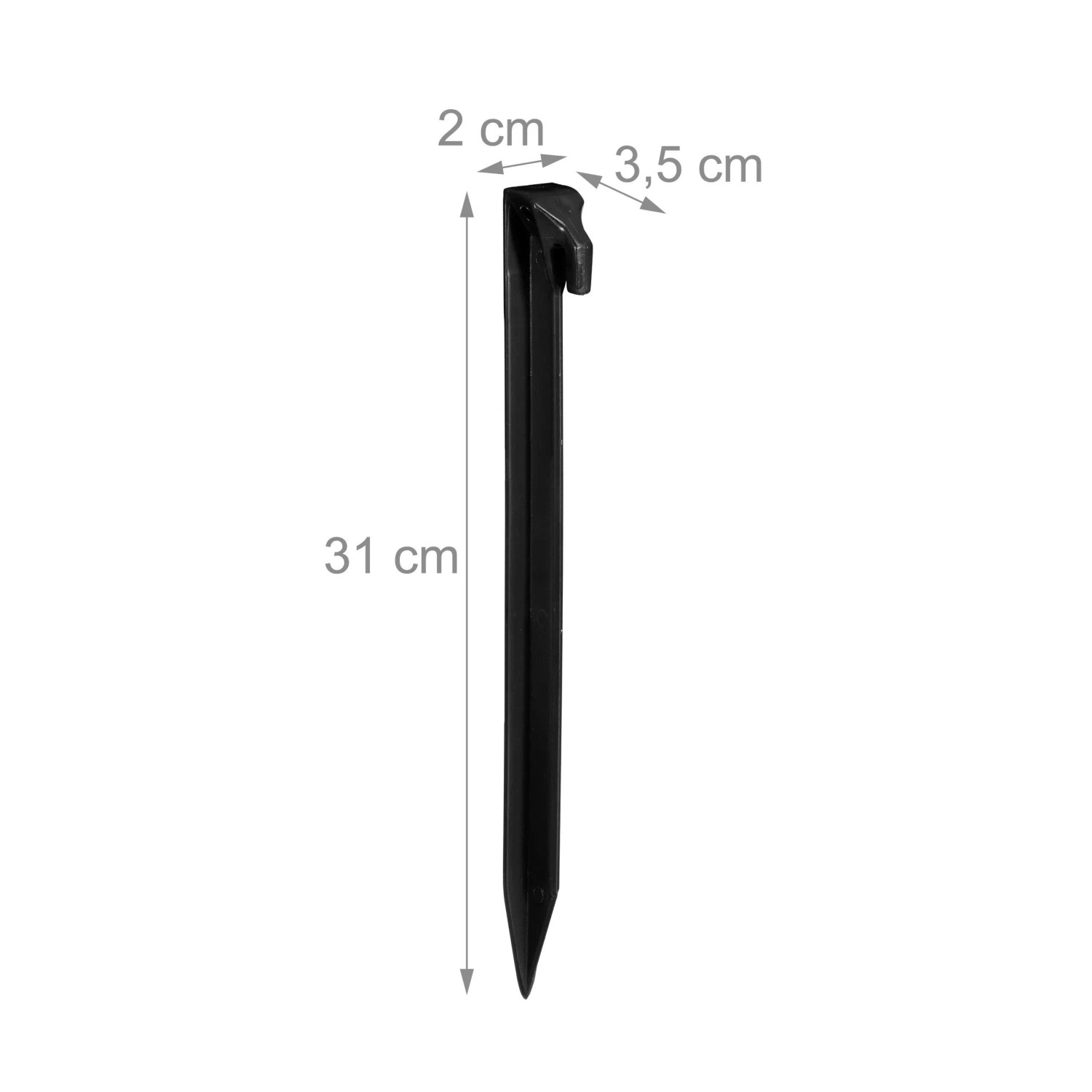 Schwarzer Relaxdays Hering aus Kunststoff, 31 cm, mit Öse für Camping & Zubehör.