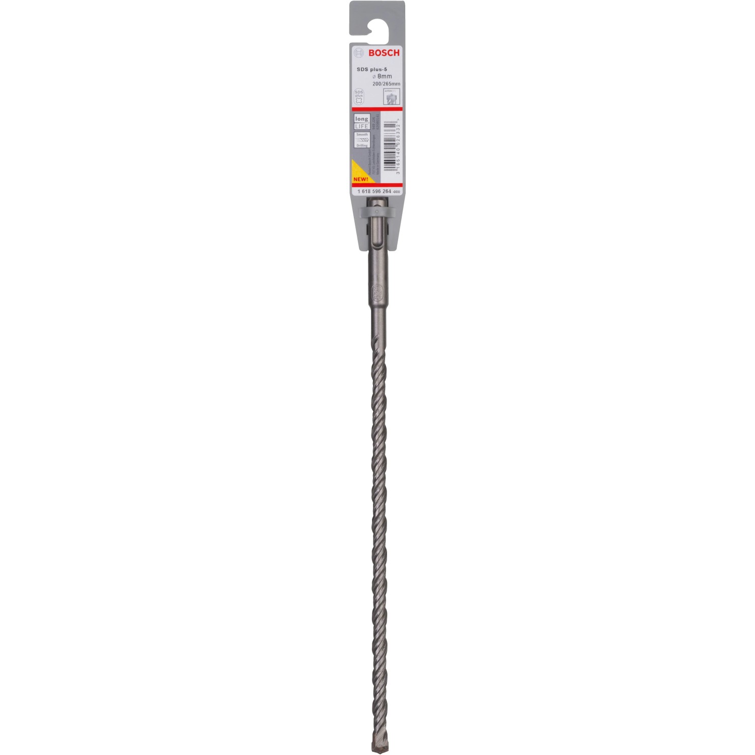 Bosch SDS-plus-5 Betonbohrer 8x200 mm im Blister, geeignet für Bohrhämmer mit SDS-plus Aufnahme.