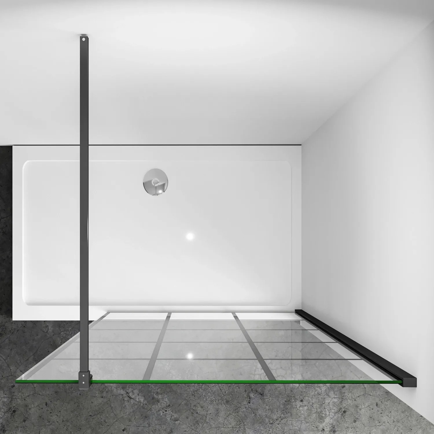 AICA Duschabtrennung mit schwarzem Gittermuster, 8mm ESG Glas, 100 cm breit.