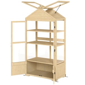 Outsunny Frühbeet Abschließbar mit 4 Ebenen Dachfenster Natur 100 x 56,5 x 178cm