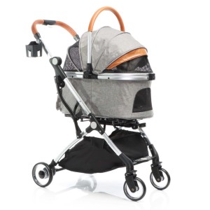 Grauer Fudajo 2in1 Hundewagen mit abnehmbarer Tragetasche, faltbar, Ablage, für Hunde & Katzen.