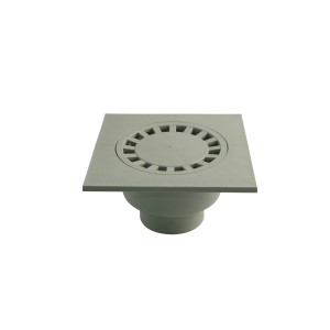 Marley Hofablauf DN 75 aus Kunststoff mit quadratischem Rost und Geruchsverschluss.