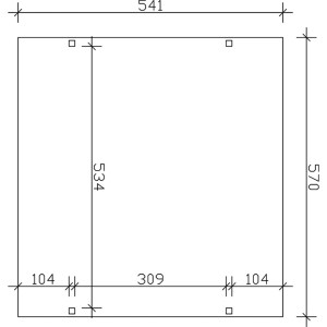 Technische Zeichnung des Skan Holz Carport Westerwald Nussbaum 570x541 cm mit Maßangaben.