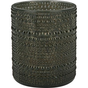 Grüner Teelichthalter Dark Wonder aus Glas mit Noppenmuster, 8,5 cm hoch, Ø 10 cm.