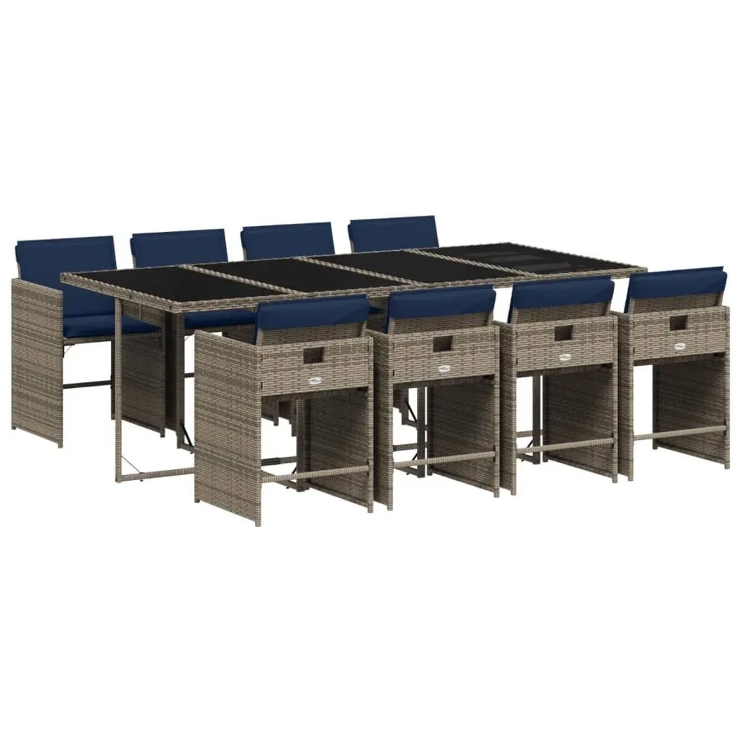 vidaXL 9-Tlg Garten-Ess-Set mit Kissen Grau Polyrattan 3277872