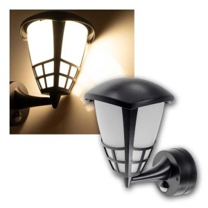 Schwarze ChiliTec Außen-Wandleuchte TELARANA aus Kunststoff, Laternen-Design, PIR-Sensor, warmweißes Licht.