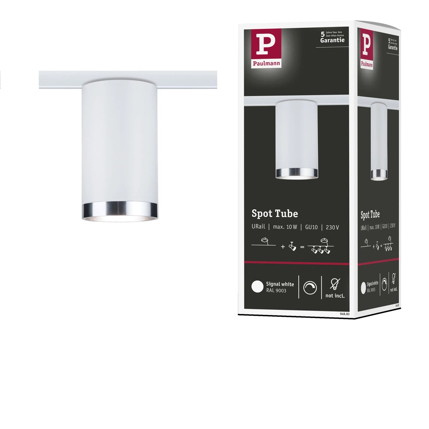 Paulmann URail Schienenspot Tube, signalweiß, Ø 6,5cm. Spot für URail Schienensystem, flexibel einsetzbar.