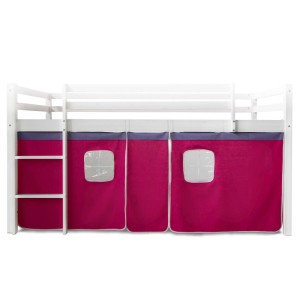 Pinke Homestyle4u Bettumrandung für Kinderhochbett mit Fenstern. 3-teiliger Bettvorhang aus Baumwolle.