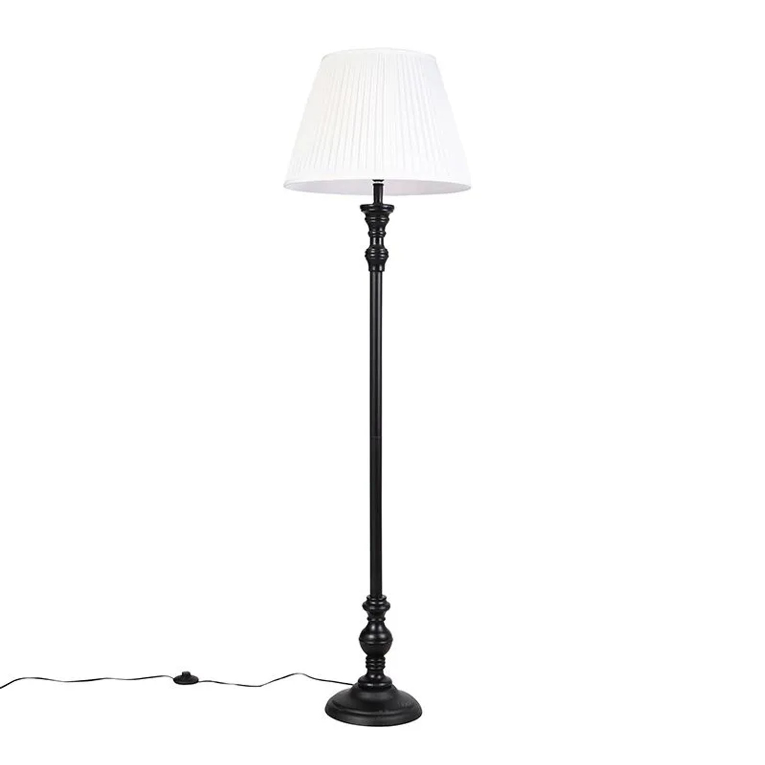 QAZQA Stehleuchte Schwarz mit Plissiertem Schirm Weiß 45 cm Classico