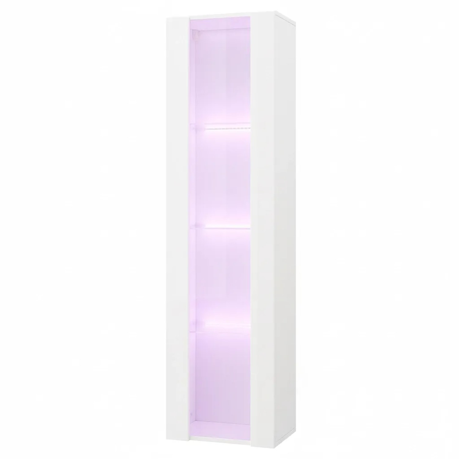 PXloue Glasvitrine Weiß 40 x 29 x 170 cm  LED-RGB System Acrylplatte Wandmontierbar