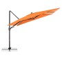 Oranger rechteckiger Ampelschirm 300x220 cm mit Kurbelmechanik und dunklem Gestell.