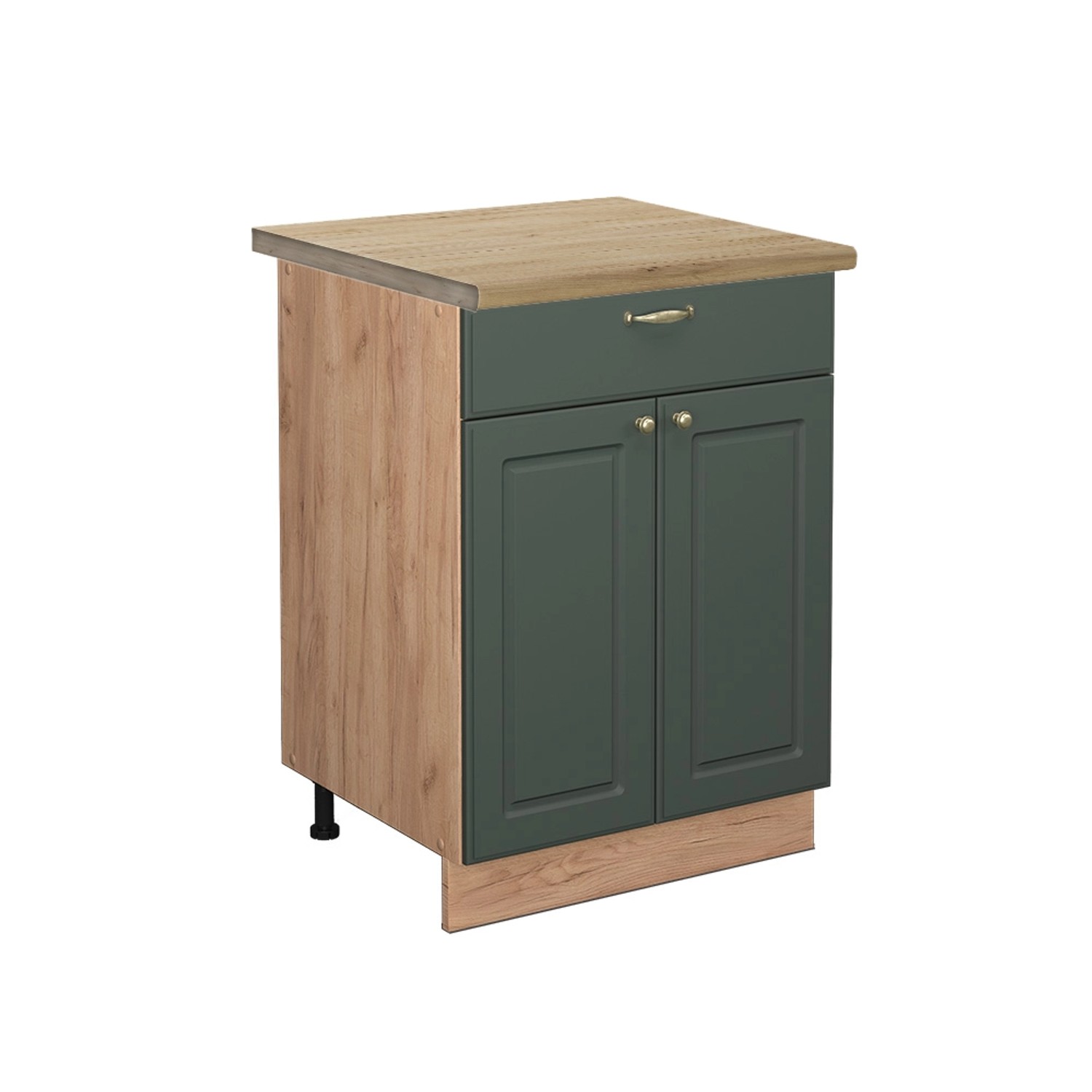 Vicco Küchenunterschrank Fame-Line Grün-Gold Landhaus/Goldkraft Eiche 60 cm mit Schublade AP Eiche
