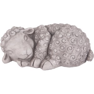 Liegende, weiße Gartenfigur Schaf (15,5 cm) aus Polystone für den Außenbereich.