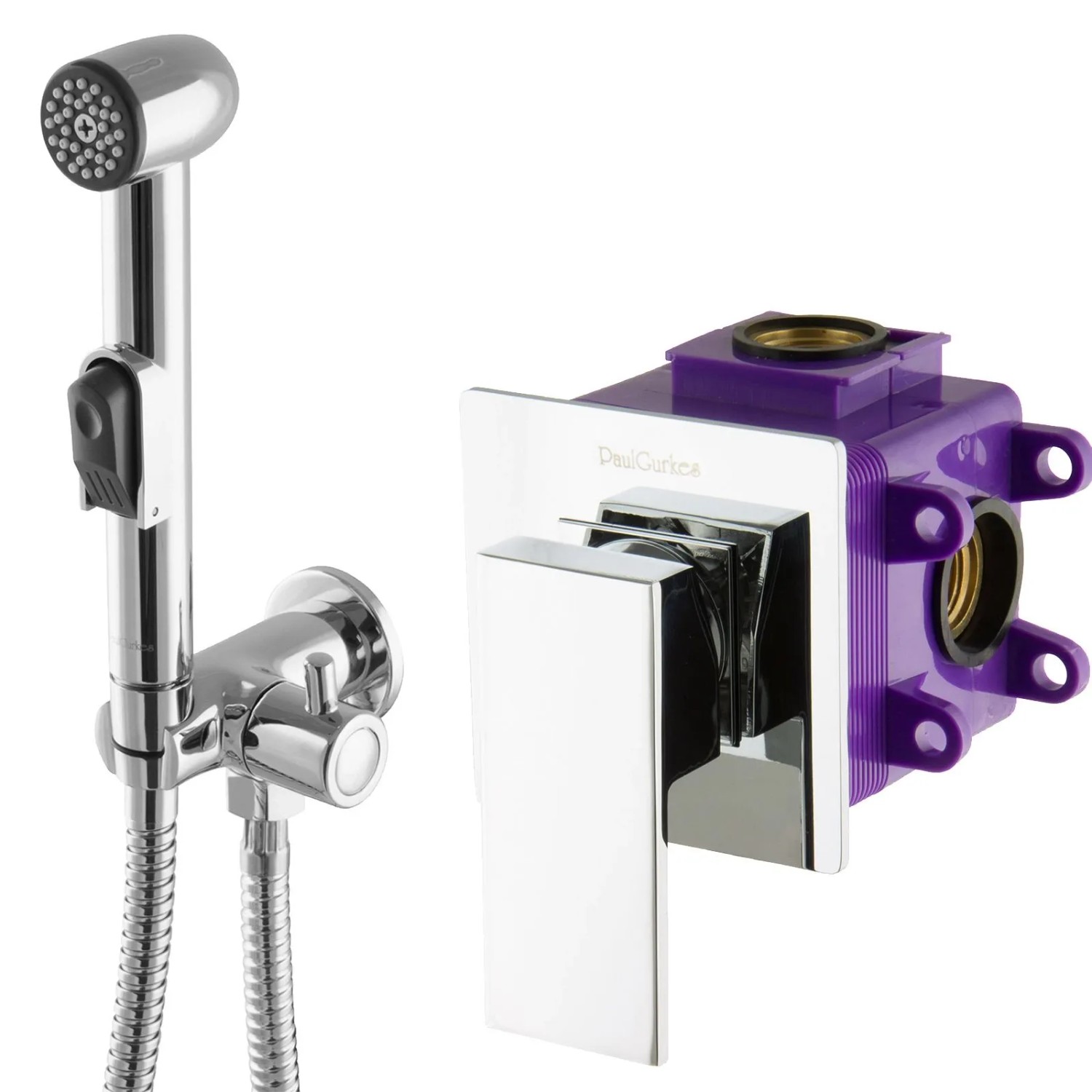 PaulGurkes Unterputz Bidet Set Brause mit Armatur Eckig