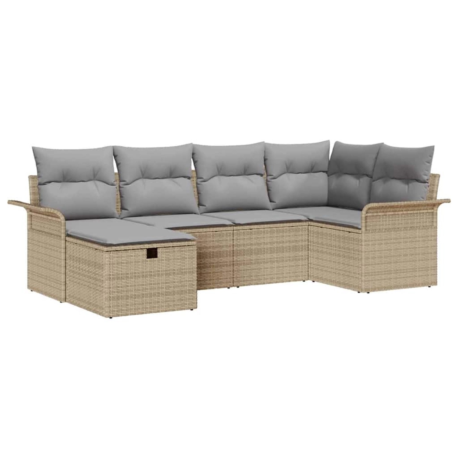 vidaXL Garten-Sofa-Set mit Kissen mit Speicher 6-Tlg Beige Poly Rattan 3360 günstig online kaufen