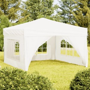 Weißes, faltbares Partyzelt 3x3 m mit Seitenwänden für Gartenpartys und Veranstaltungen im Freien.