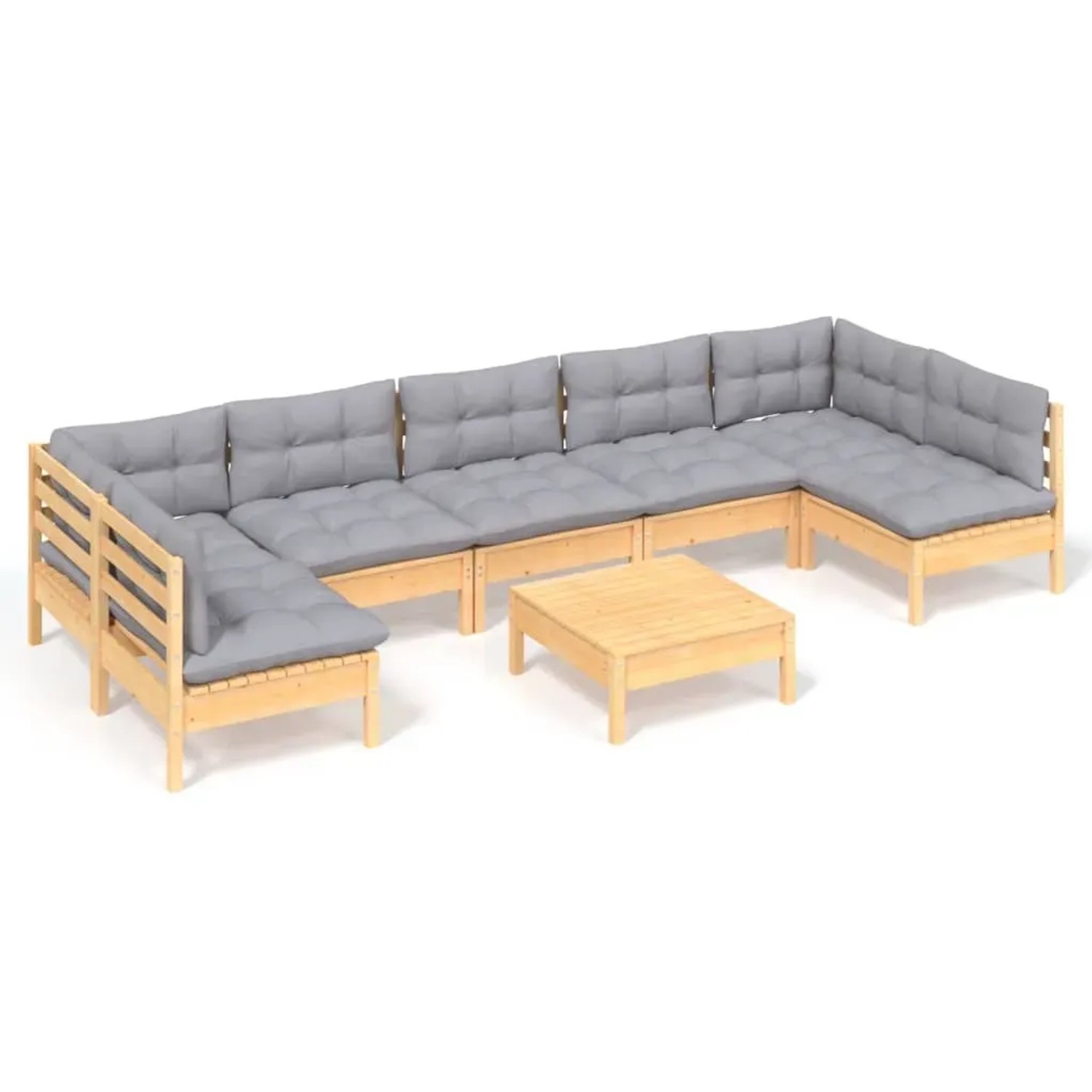 vidaXL 8-Tlg Garten-Lounge-Set mit Grauen Kissen Kiefer Massivholz 3097168