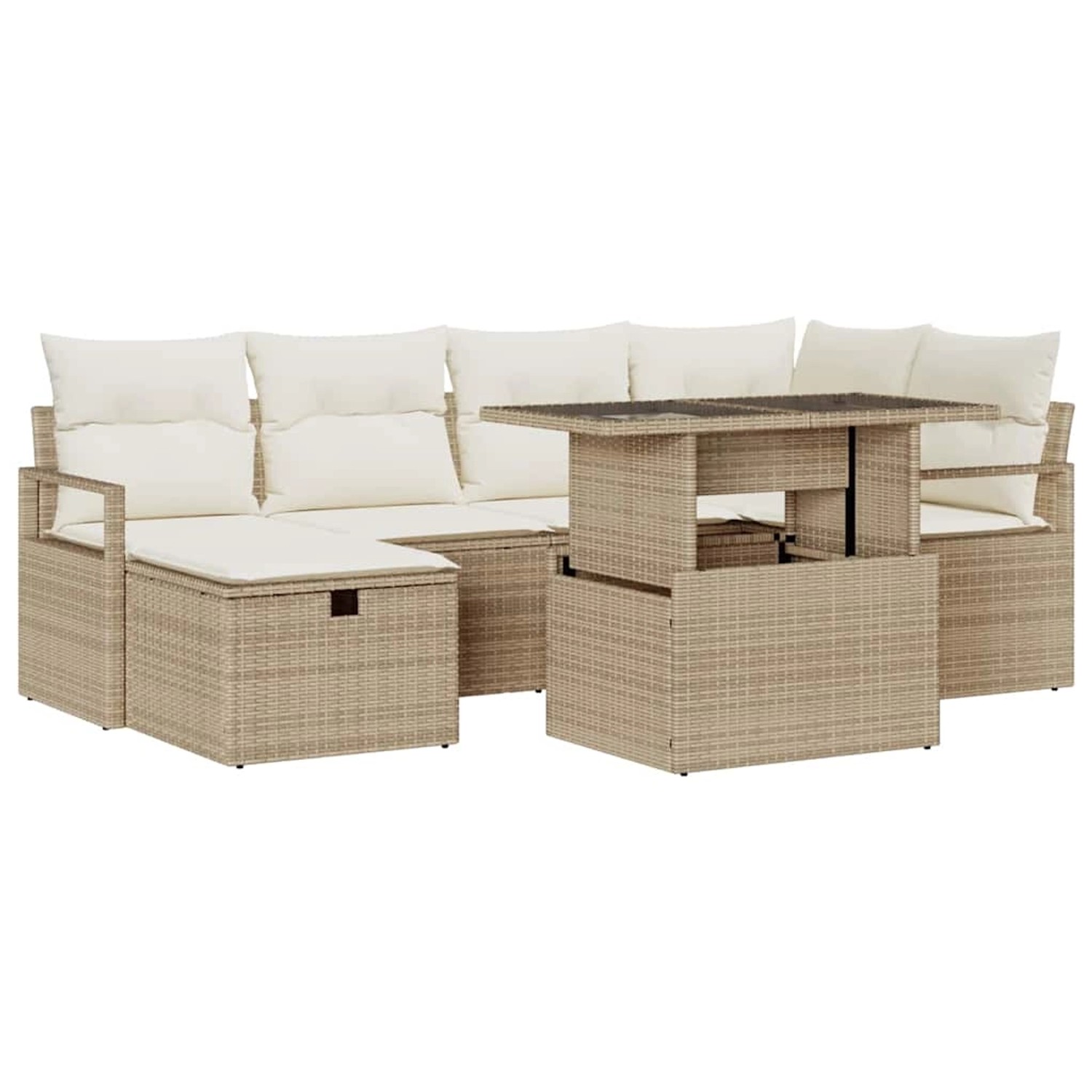 vidaXL 7-Teiliges Garten Sofa Set mit Kissen Beige Poly Rattan 3361130 günstig online kaufen